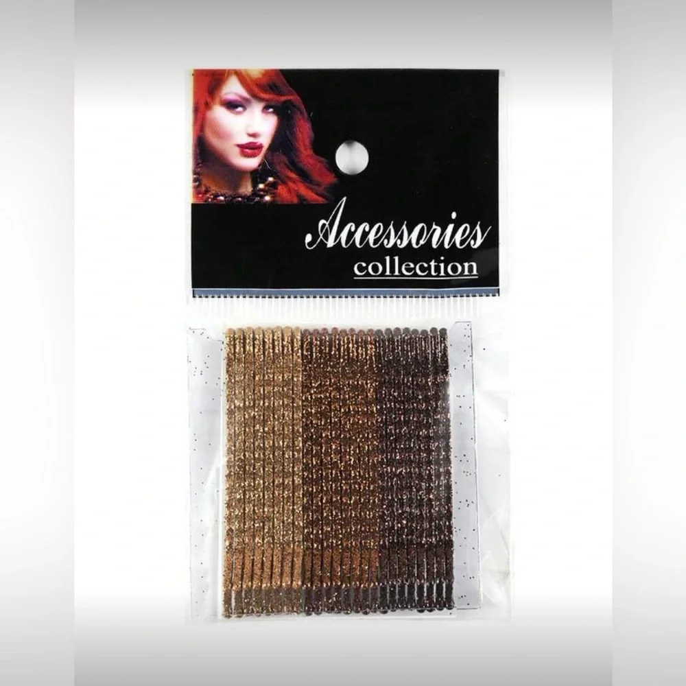 Glitter Bobby Pins Set Metallic Gold Silver Bronze Black Hair Pins 36pc NWT